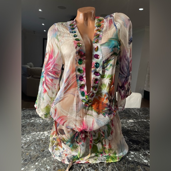 NWT Colorful Floral V-Neck Women's coverup Top by beach bunny size S - Picture 7 of 17